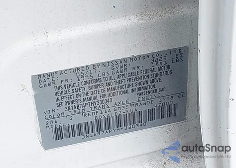 2017 Nissan Sentra Sv from USA, damaged, VIN 3N1AB7AP7HY330340